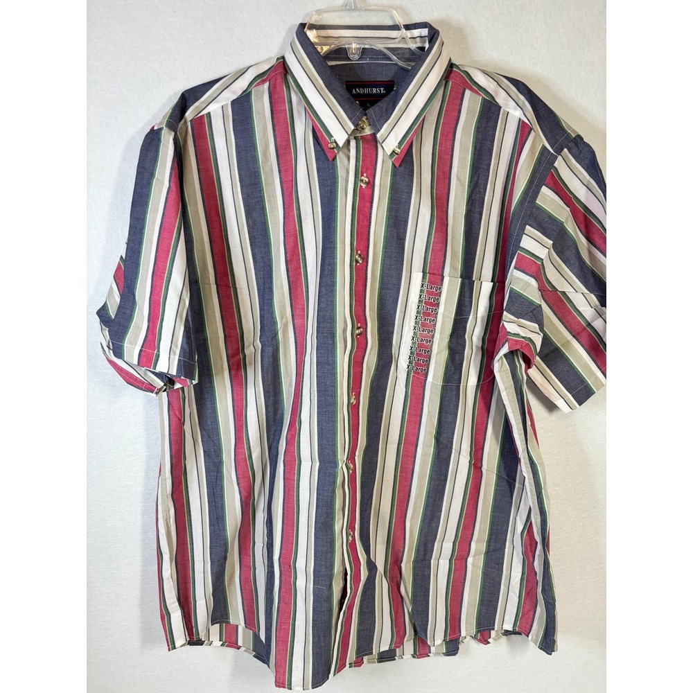 Vintage 90s Andhurst Shirt XL NWT Striped Short Sleeve Button Up Deadstock